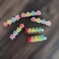 カラフルな星型とハート型とテディベア型　ヘアクリップ