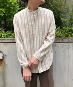 アダムエロペ × CARREMAN 長袖シャツ バンドカラー ビッグシルエット