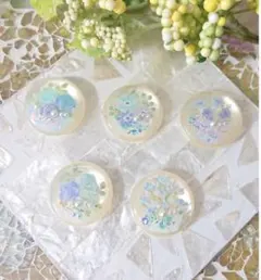 お花のカボション☆5個 b50 ブルー/花/フラワー/ボタン