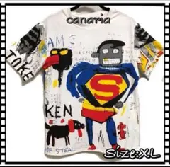 レディースTシャツ　男女兼用L ・XL面白Tシャツ　スーパーマン？のプリント柄