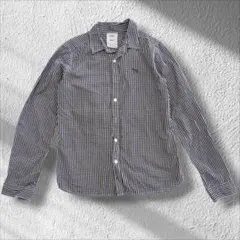 ◆グリン　長袖シャツ　チェック柄　刺繍　綿100　日本製　黒　白　綿100%