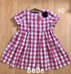 ✤ベビー服出品✤ BeBe べべ　ワンピース 90 半袖　夏　ピンクチェック