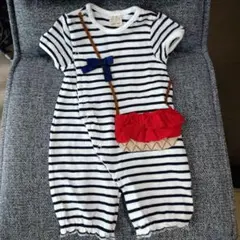 petit main ストライプロンパース 50 60 70 リボン　女の子