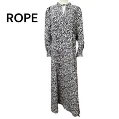 ROPE ロペ 小花柄ロングワンピース ブラック 38 マキシ丈 フリルネックのサムネイル
