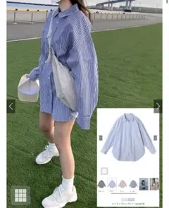 GRL ストライプビッグシャツ［pm675］ブルーのサムネイル