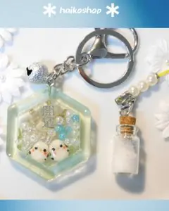 願いを込めた　シマエナガ　お守り『開運』　持ち塩ストラップ　2個セット