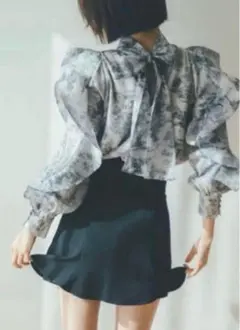 SNIDEL オーガンシースルーブラウス ネイビー