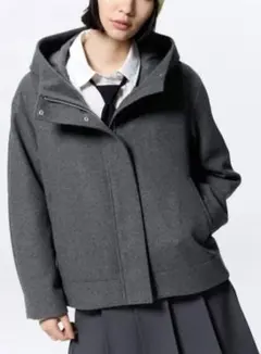 ほぼ未使用！美品★GU　コージーメルトンショートフーディコート　XL 濃灰