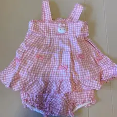メゾピアノピンクのチェック柄ロンパース