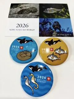 神戸須磨シーワールド　2026年　缶バッチ　３個セット　カード付き