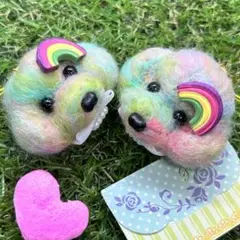 幸運の虹色トイプードル　レインボーちゃん2匹セット　ストラップ