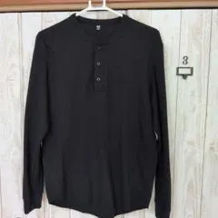 ユニクロ　ワッフルヘンリーネックTシャツ　ブラック　M