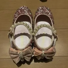 ピンク ラメ パール リボン バレエシューズ 17～18cm