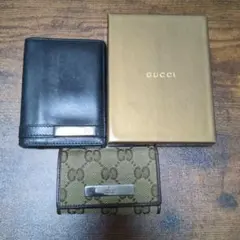GUCCI ブラックレザー 二つ折り財布とキーケース