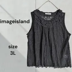 imageisland 黒 ノースリーブ 総レース ニット 大きいサイズ 3L