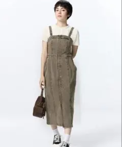 カーキ デニム ジャンパースカート
