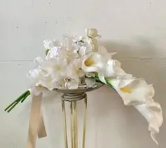 カラー　紫陽花　アネモネ　ホワイトブーケ　ブートニア付き　ウエディング　前撮り