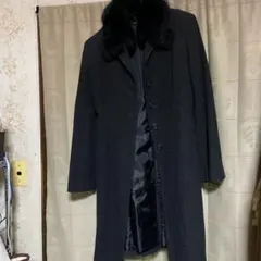 ファー付きロングコートレディース Mサイズ　濃いグレー