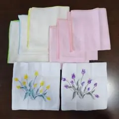 ガーゼハンカチ 8枚セット 無地 花柄