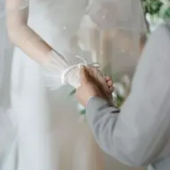 ウェディング グローブ ショート リボン ロング パール チュール　2点セット