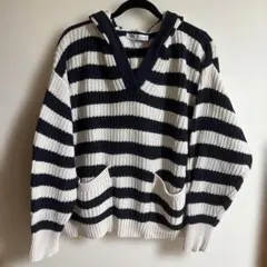 ZARA ボーダ柄フーデッドニット