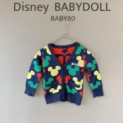 【ディズニーベビードール】BABY80　紺系ミッキー柄　カーディガン　長袖ニット