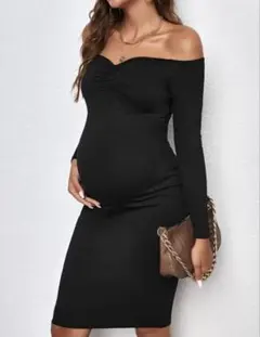 ❤️SHEINシーイン❤️ブラックオフショルダー 長袖マタニティドレスワンピース撮影