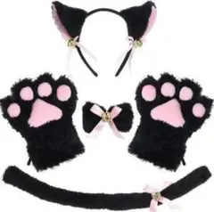 猫耳カチューシャ　首輪　肉球　コスチューム　コスプレ　黒猫　クリスマス　パーティ