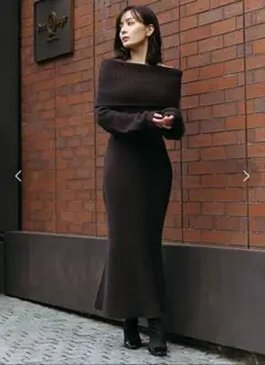 anuans オフショルナローニットワンピース GRAY