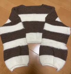 ブラウンホワイトストライプニットセーター