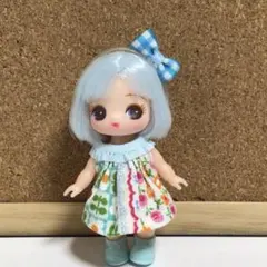 ぷちリカちゃん　ミニワンピ　パッチワーク柄(襟水色)のサムネイル