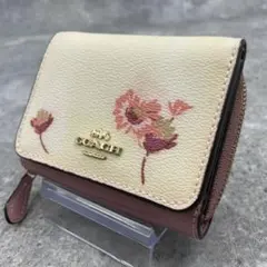 【美品】COACH コーチ　折り財布　PVC　花柄　ホワイト　白