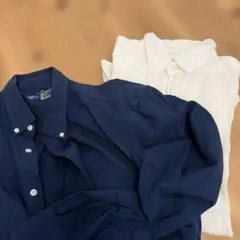 【2枚セット】無印ネイビー 長袖シャツ・UNIQLO白リネン長袖シャツ