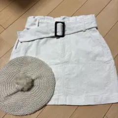 コーデュロイ白ミニスカートZARA