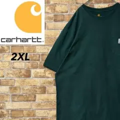 カーハート　Tシャツ　ポケット　グリーン　ビッグシルエット　ロゴ　半袖　2XL