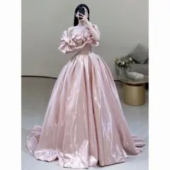 ピンク サテン オフショルダー ドレスディズニープリンセスフランス宮廷