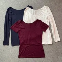 ユニクロHEATTECH レディースSサイズ長袖(紺1白1)半袖(エンジ)3枚