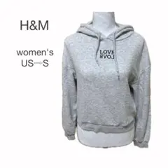 H&M パーカー スウェット 長袖 裏起毛 暖かい US⇨S ロゴ グレー