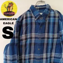 USA古着 AMERICAN EAGLE　ネルシャツS　ダークネイビーブルー