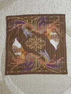 【新品】LANCETTI　鶏と羽根デザインのブラウンスカーフ