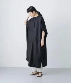 かぐれ リネンAラインワンピース ブラック フリーサイズ - メルカリ