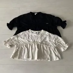 プティマイン　petit main フリル付きTシャツ　80㎝　黒 オフホワイト