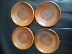 木製茶托 4枚セット 渦巻き模様