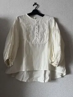作家もの ハンドメイド バンドカラー リネン100% 半袖 ブラウス シャツ 