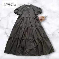 Milk tea ミルクティー　ディープカーキ半袖ペネロペ・ティアードワンピースのサムネイル