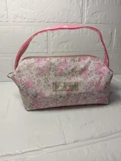 ラミネート花柄ポーチ 中型 ファスナー式 ハンドル・ショルダーの2way