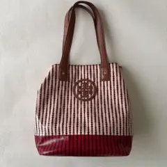 トリーバーチ トートバッグ コーティングキャンバス PVC ピンク ドット　総柄