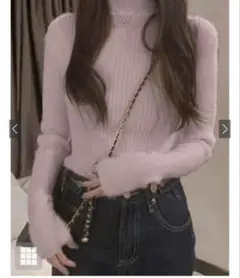 タートルネックリブニットトップス