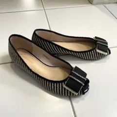 美品ストロベリーフィールズ オープントゥフラットシューズリボンパンプス23.5