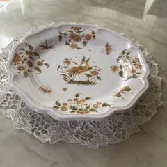 フランス アンティーク ムスティエ窯　1900年前後　花リム プレート フランス アンティーク ムスティエ窯 1900年前後 花リム プレート